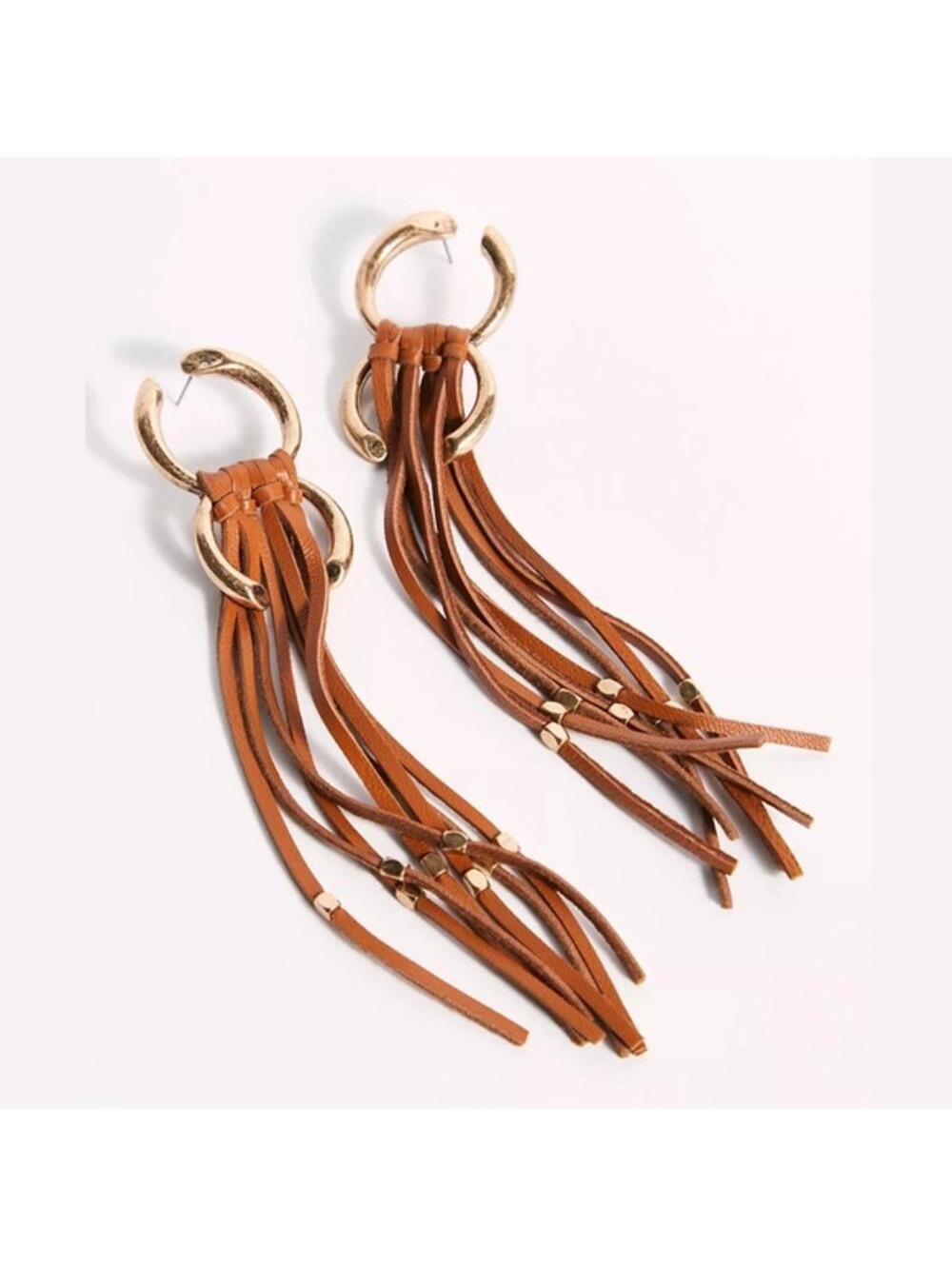 Free People Moto Earrings in Gold/ Taupe